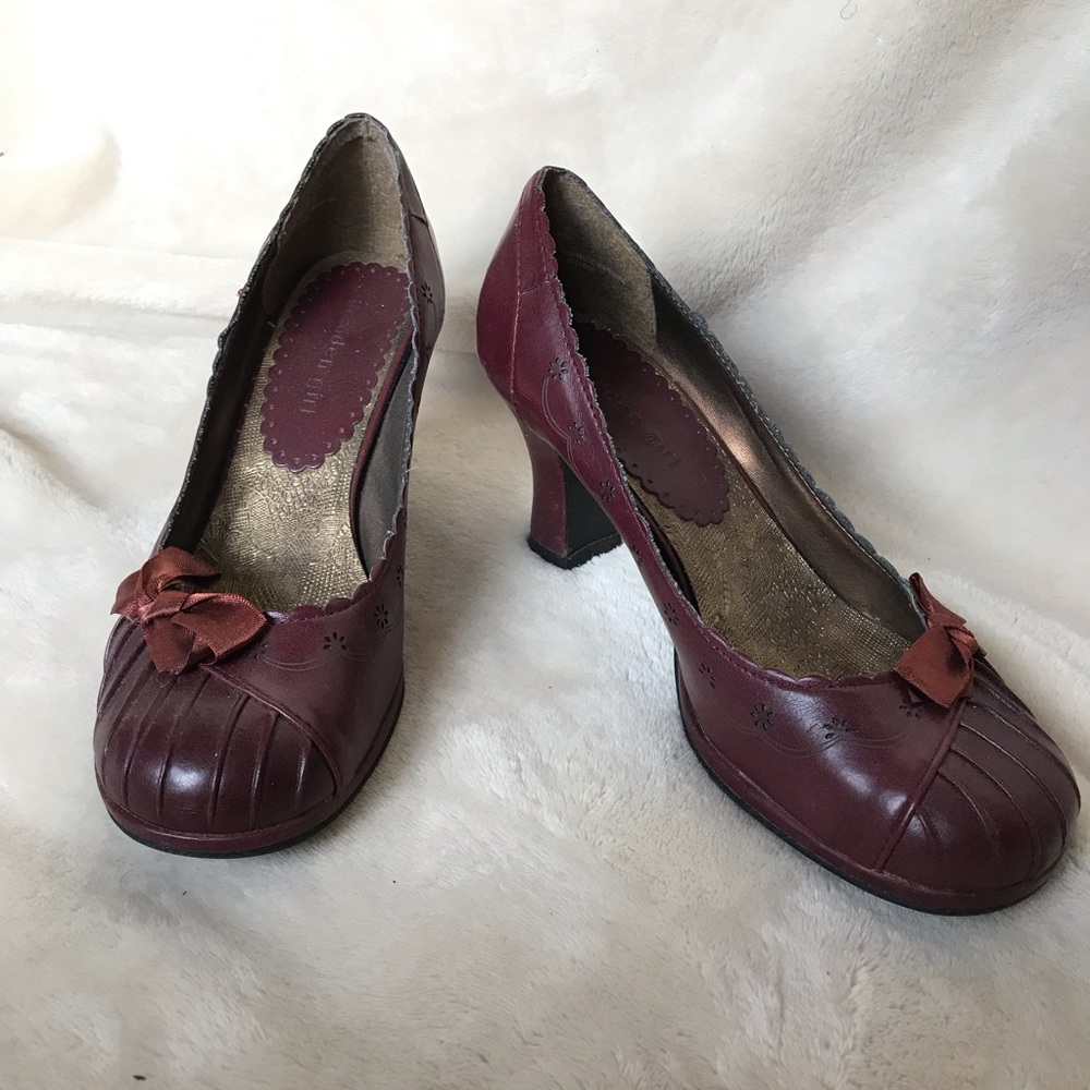 Madden Girl. Wine colored heels with ribbon bow!